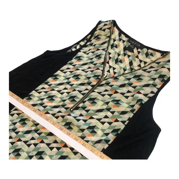 August silk black Green sleeveless tank blouse beaded neck design MED - Picture 6 of 13